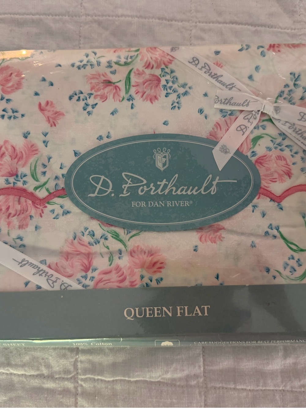 NWT Set of D. Porthault Floral Queen Sheets and Pillowcases - Pink & Blue Roses